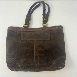 Suede Coach Monogram Purse Brown Leather